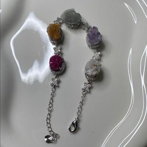 Multi-Color Druzy Stone Bracelet - Silver Tone